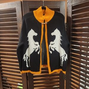 Black and Orange Sweater with Horse Design